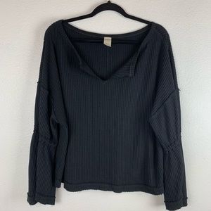 We The Free Black  Waffle Knit Long Sleeve Shirt